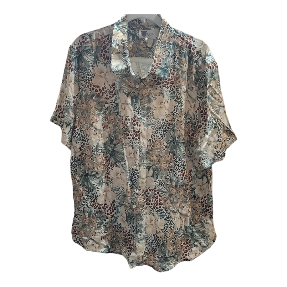 Revolve LITA by Ciara Jungle Print Short Sleeve Button Down Sz XL Italy